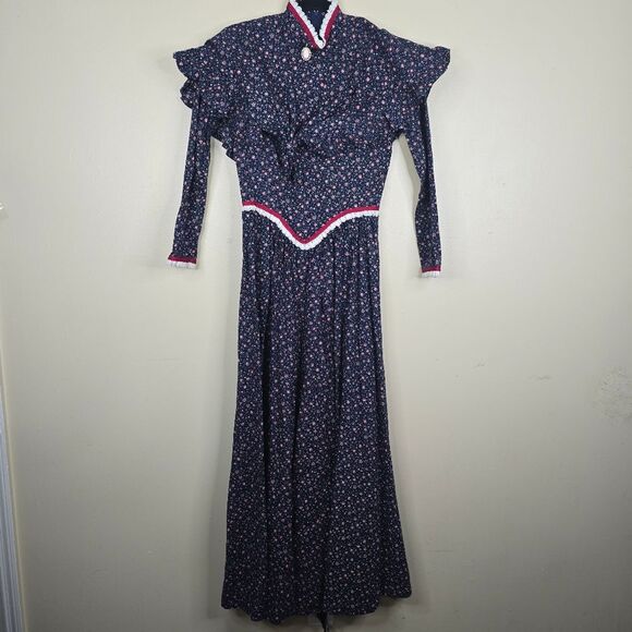 Dresses & Skirts - Prairie ditzy print high collar with shawl with brooch size S Handmade
